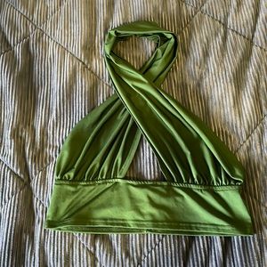 Green cross neck crop top
